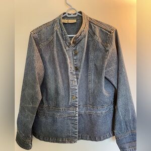 St Johns Bay Long Sleeve Button Up Denim Jean Jacket Womens Size Large L Blue